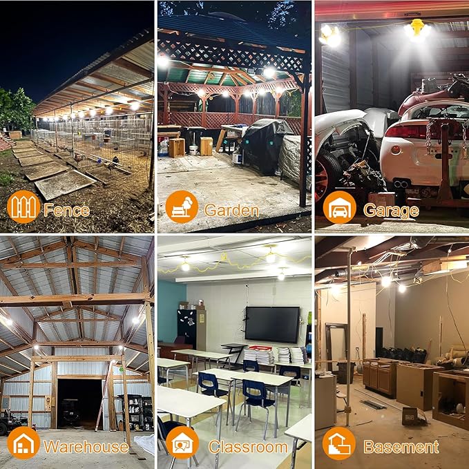 50FT Construction String Lights, 150W LED Industrial Grade 3 Adjustable Light Panels 15000LM Super Bright for Construction Sites,Temporary Work, Jobsite,Outdoor Lighting with 5 Bulbs and Climbing Hook