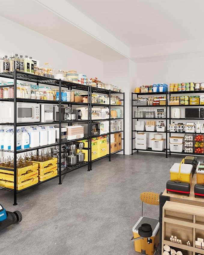 Sakugi Storage Shelves - 5-Tier Heavy Duty Garage Shelving Units with Leveling Feet & Wall Anchor, Large-Capacity Metal Shelf for Garage, Pantry, Kitchen, 59.1" x 15.7" x 69.2", Black