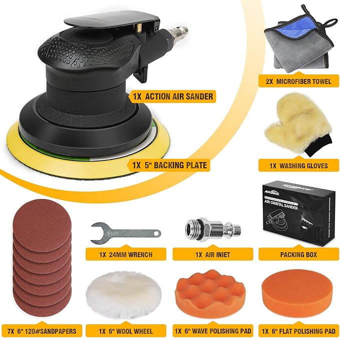 Autolock 5 Inche Air Random Orbital Sander, Pneumatic Palm Car Sander For Wood Polisher Metal, Auto Body Work, Da Sanders, Dual-action Sander(1pcs)