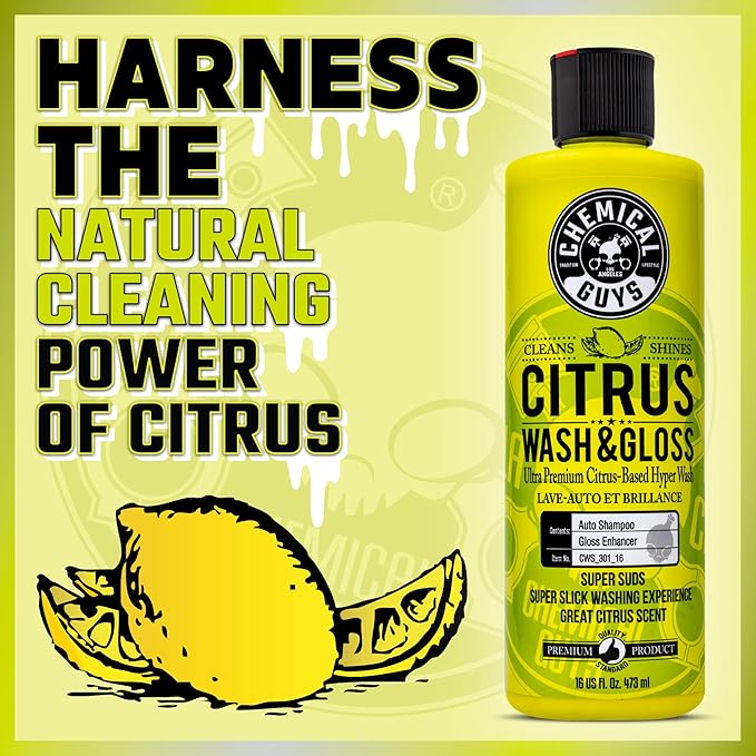 Chemical Guys Citrus Wash & Gloss Foaming Car Wash Soap - High Suds Formula Foam Cannon Soap for Foam Blasters, or Bucket Washes - Safe on Paint, Clear Coat, and Wax, Citrus Scent - 64 oz