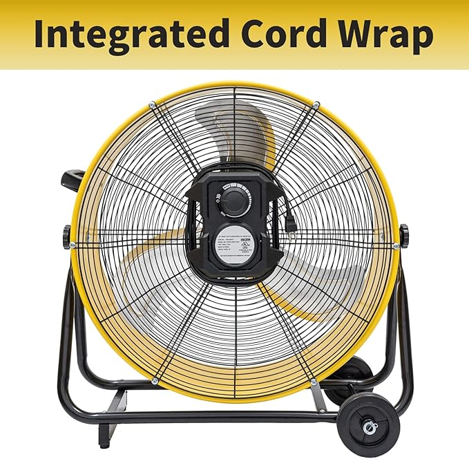 HiCFM 8800 CFM 24 inch BLDC Drive Drum Fan with High Efficiency EC Motor, Variable Speed Control, Friendly Noise Operation for Air Circulation, UL Listed