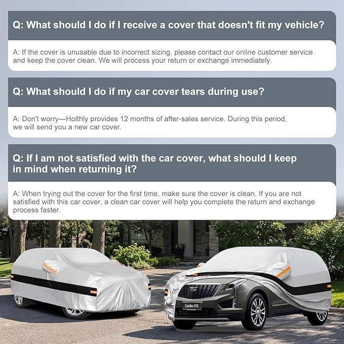 10 Layers SUV Car Cover Custom Fit for Cadillac XT5, SRX (2016-2026), Waterproof All Weather for Automobiles, Outdoor Full Cover Sun Dust Rain Protection with Cotton. Silver