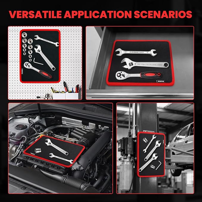 Strong Magnetic Tool Mat Magnetic Parts Tray with Anti-Slip Backing Heavy Duty with Powerful Magnets for Organizing Screws Nuts Bolts Small Tools - Workshop, Garage, DIY-Red 1PCS