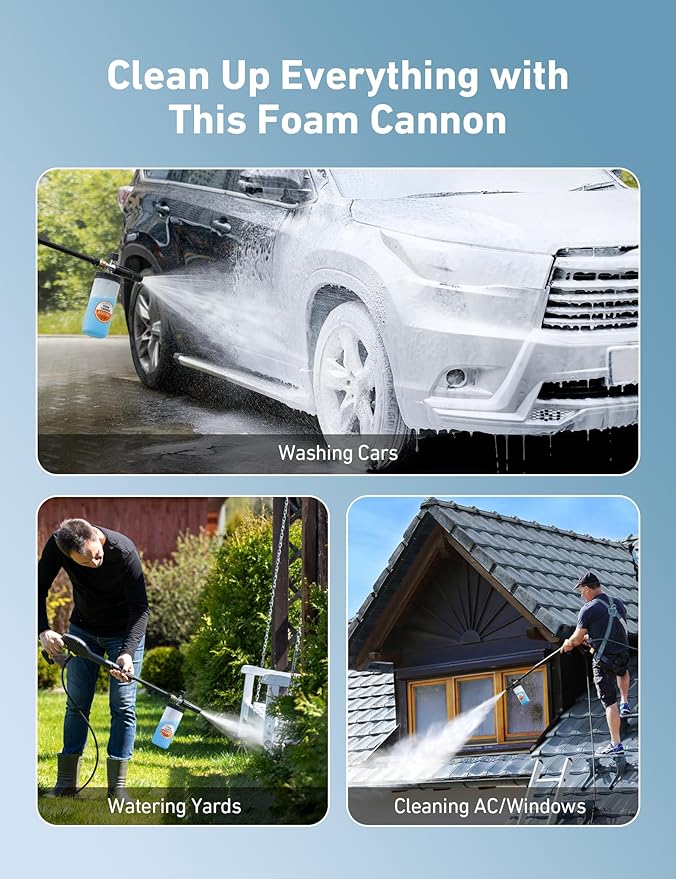 AstroAI Foam Cannon for Pressure Washer, Car Wash Foam, Wide Neck Foam Sprayer with 1/4" Quick Connector Plug, Pressure Washer Accessories, 1 Liter