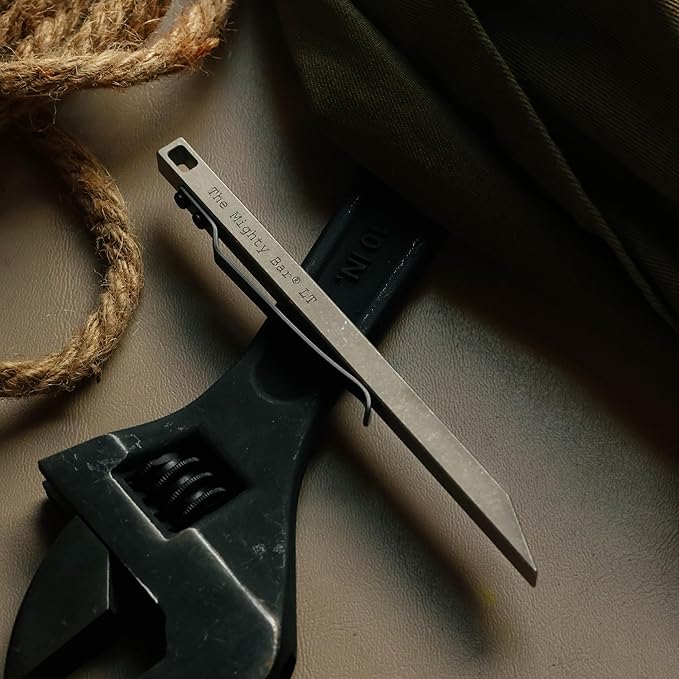 The Mighty Bar LT, Long Titanium Edition Pry Bar Tool, Stainless Steel Pocket Clip for EDC Made by Gear Spool