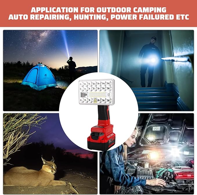 YEX-BUR 18W 2000LM LED Work Light for Craftsman V20 Battery, Portable Spotlight and Floodlights with USB-A Output for Camping Jobsite