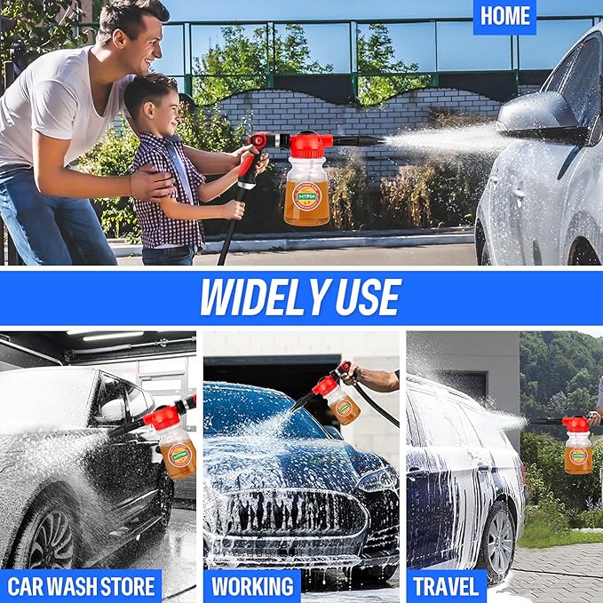 MYPIN 16 in 1 Car Wash Foam Gun, Foam Cannon,Adjustable Hose Wash Sprayer with 2.5 to 6 Bars Foam Blaster,Suitable for Car Cleaning and Garden Use with 1/2” Quick Connector (Clear)
