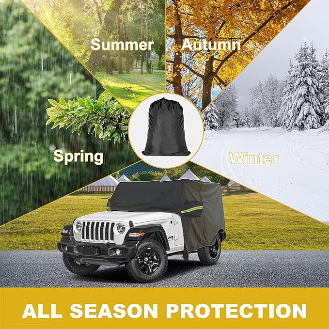 INSAUTO Waterproof Cab Cover for Jeep Wrangler 4-Door (2007–2025), All-Weather Sun, Rain & Snow Protection, UV Resistant, Windproof Outdoor Car Cover with Driver Door Zipper, Perfect for Top-Off Use
