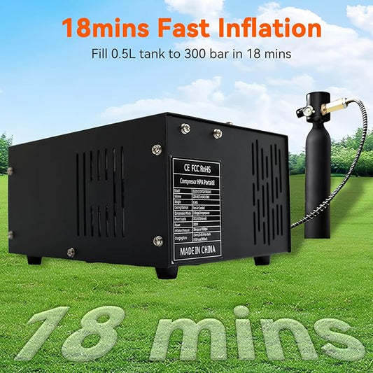 PCP Air Compressor,Max 4500PSI/300Bar, Portable High-Pressure Air Pump with Fan Cooling, 12V DC/120V AC Dual Power, for PCP Air Rifle, Paintball Tanks and Scuba Diving