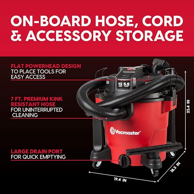 Vacmaster 12-Gallon 5.5 Peak HP Heavy-Duty Wet/Dry Vacuum - VJH1211PF 1101