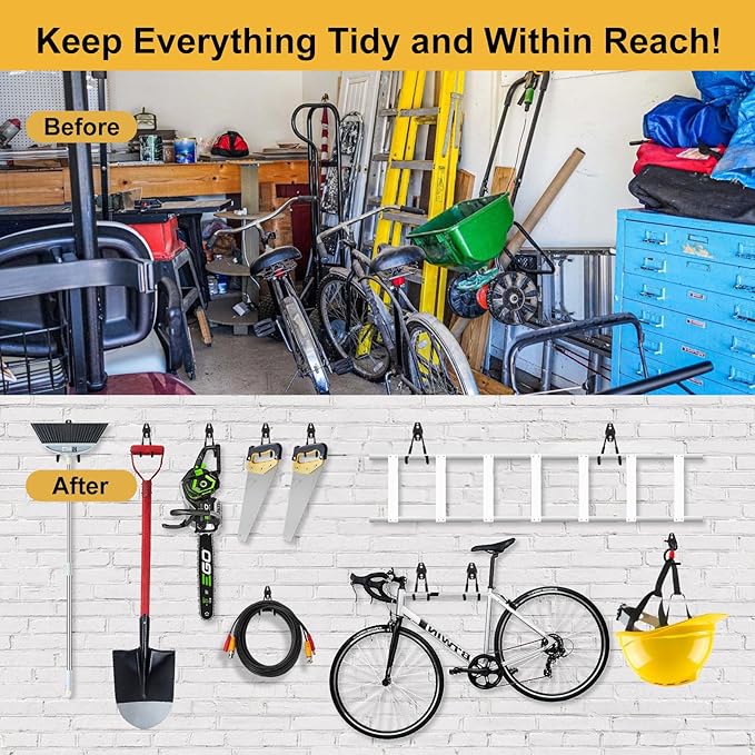 Garage Hook Heavy Duty Wall Storage Hangers, 30 Pack Garage Storage Hooks Steel Tool Black for Ladders, Ropes, Garden Tools