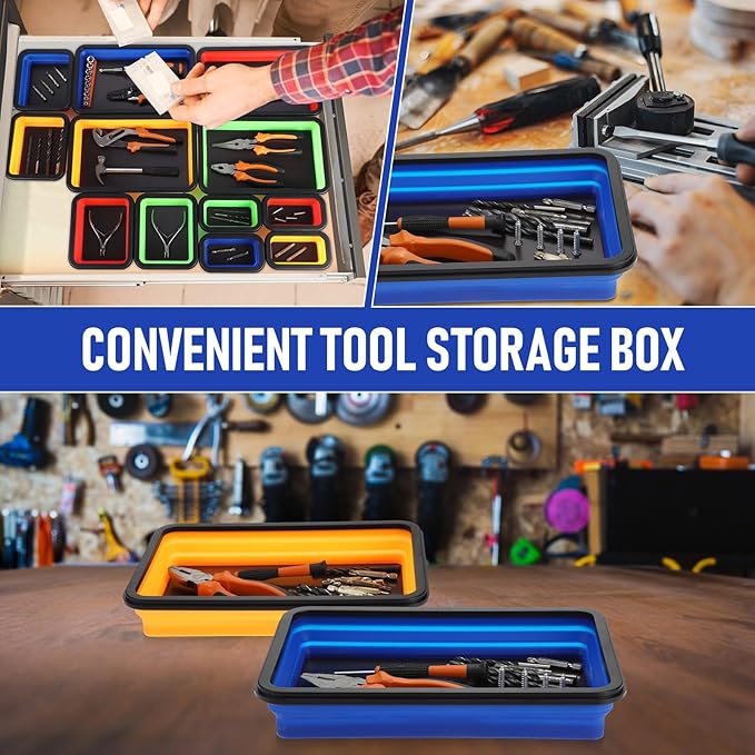 12 Pcs Collapsible Magnetic Parts Tray Set Foldable Tool Storage Organizer Magnetic Tray 3 Different Size Collapsible Bowl for Screw, Bolts, Nuts, Washers, Pins, Tool Gift for Men(Multicolor)