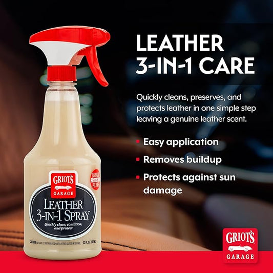 Griot's Garage Leather 3-in-1 Spray, Cleaner and Conditioner for Leather and Vinyl, Car Seats and Vehicle Interior, Truck, RV, Boats, and Home, 10963, 22 oz