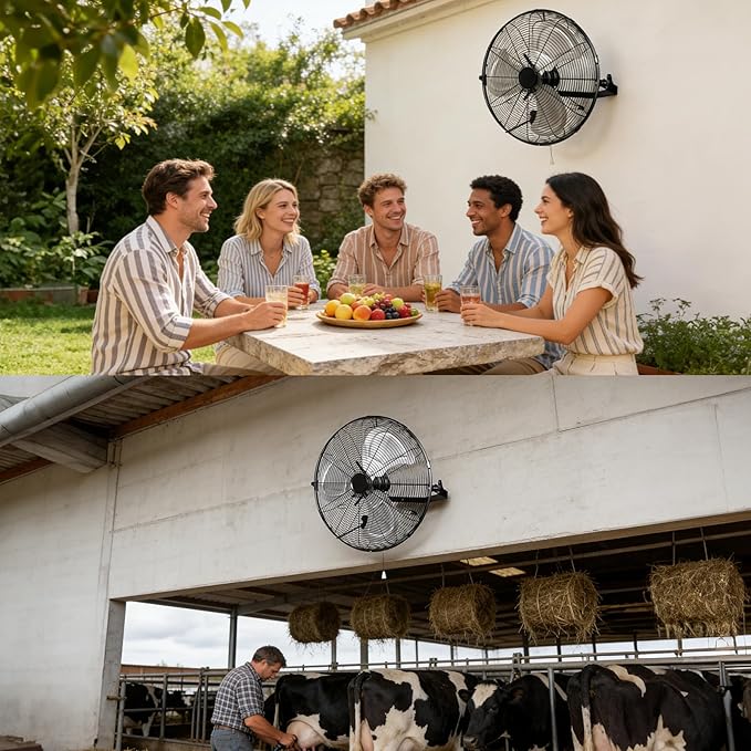 18 Inch Wall Mount Fan - High Velocity Fan, 3 Adjustable Speeds & 270° Tilting, Industrial Fan for Bedroom, Patio, Warehouse, Metal Fan for Optimal Ventilation Cooling, Durable Wall Fans.