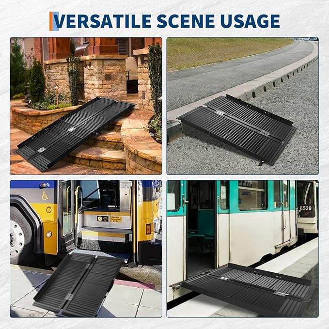 4FT Portable Wheelchair Ramp, Black Non-Slip Aluminum Wheelchair Ramp with Handle, Folding Ramps for Home Steps, Doorways, Thresholds, Curbs, Stairs, 800 LBS Capacity