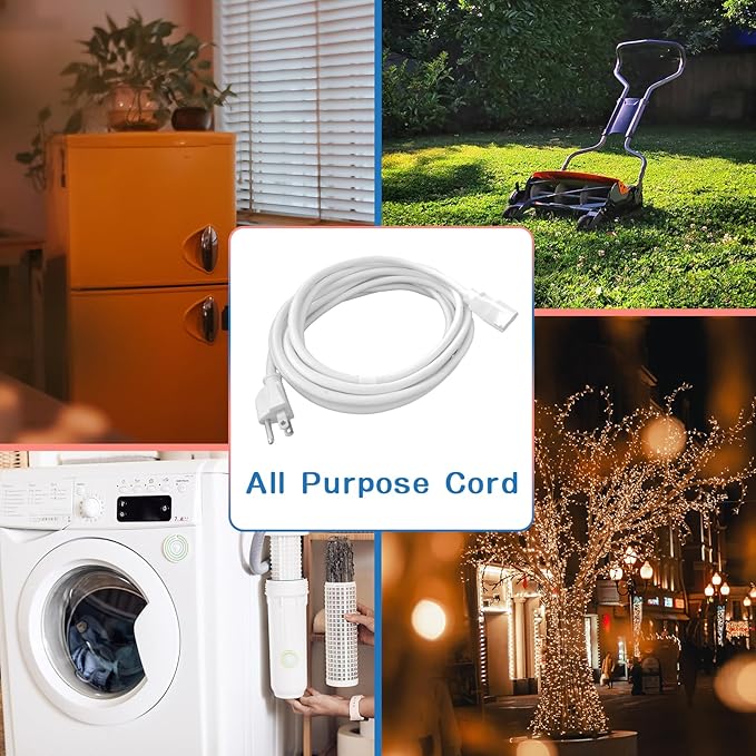 Indoor Outdoor Extension Cord 10 FT, 16/3 SJTW Weatherproof White Electrical Cords, 13 AMP Heavy Duty 3 Prong Power Cable Great for Garden, Landscaping & Holiday Decorations