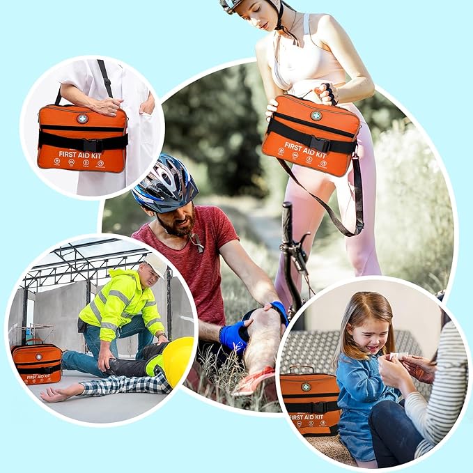 Professional 435 Pieces Large First Aid Kit - Includes CPR & Compressed Gauze - Compartments Emergency Medical Kit for Home, Camping, Backpacking, Travel, Boat, Car,Outdoors(Orange)