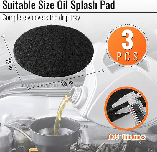 Saillong 3 Pcs 18'' Round Oil Drain Splash Pad, No Splatter Pad Fit 1.5-20 Gal Oil Drain Pan, Anti Splash Oils Change Mat for Car Changing Oils Transmission Drains Pan