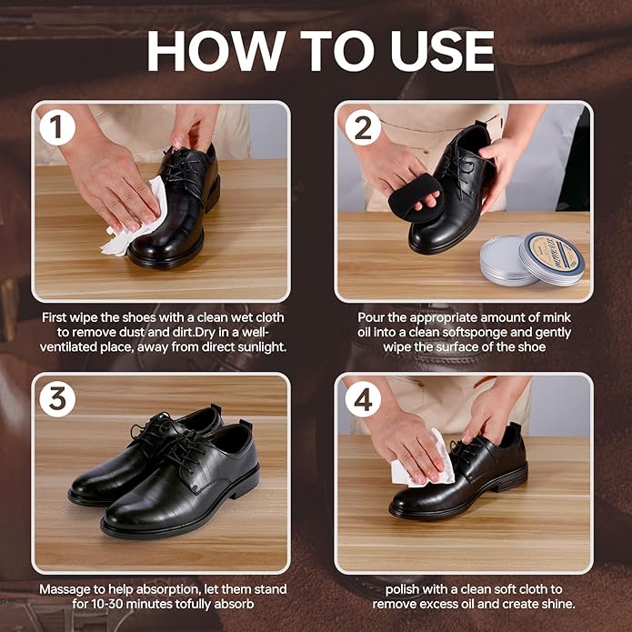 Mink Oil Leather Conditioner Cleaner for Leather Boots, Mink Oil Kit 3.52 Oz with Sponge, All-Natural Waterproof Soften and Restore Shoes, Jackets, Hats, Baseball Gloves, Saddles and Harnesses