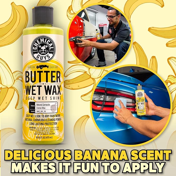 Chemical Guys WAC_201 Butter Wet Wax, Deep Wet Shine for Cars, Trucks, SUVs, RVs & More, 128 fl oz (1 Gallon) Banana Scent