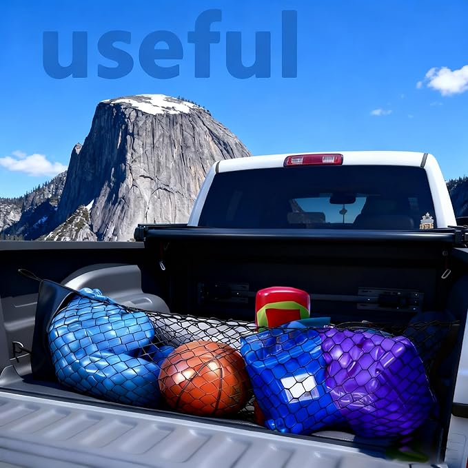 Cargo Net Compatible with 2013 to 2024 2025 2026 Chevy Silverado gmc Sierra, Black, Nylon/Polyester, Hook Fastener