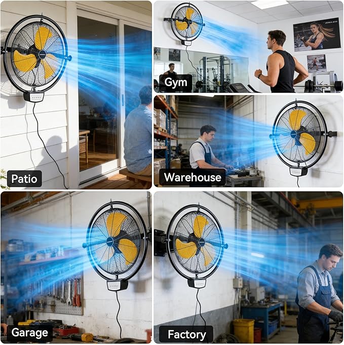 2PCS 20 Inch Wall Metal Fan Pro Remote Control, High Velocity Wall Mount Fans for Commercial, Residential, Warehouse, Covered Patio, Shop, Garage, Barn 3 Speed 5200 CFM UL Safety Listed