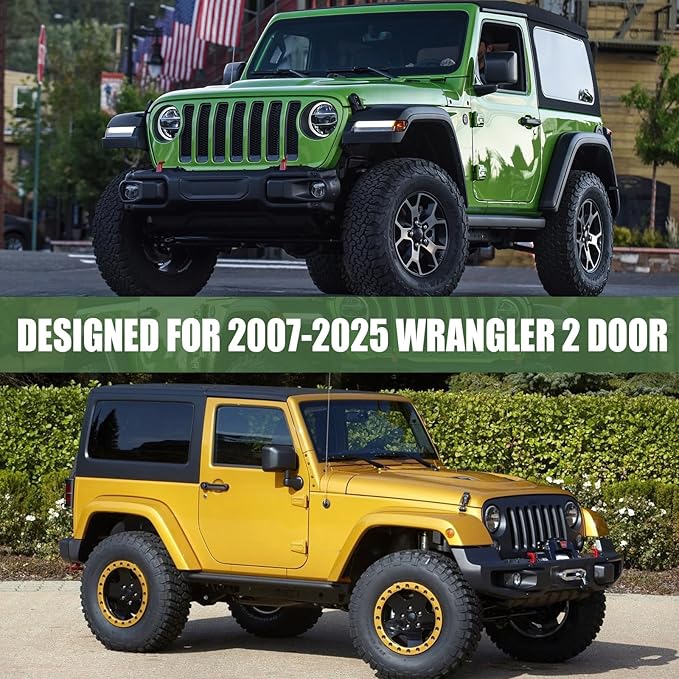 Waterproof Car Covers Replace for 2007-2025 Jeep Wrangler 2 Door, Multilayer Heavy Duty with Cotton Liner All Weather Car Cover with Zipper Door, Windproof Bands for Snow Rain Dust Protection