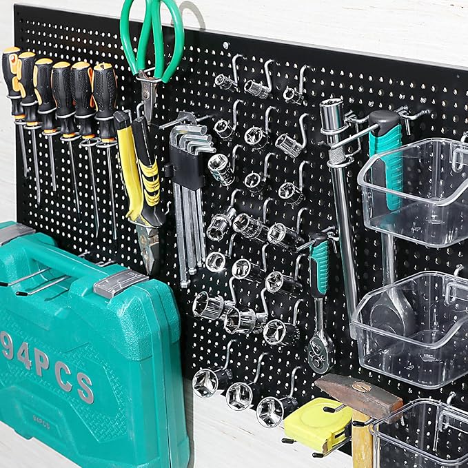 Metal Pegboard for Garage Storage,Steel Pegboard Heavy Duty 16-Inch X 32-Inch Metal Peg Board Tool Organization Panels (Black, 2 Pack)