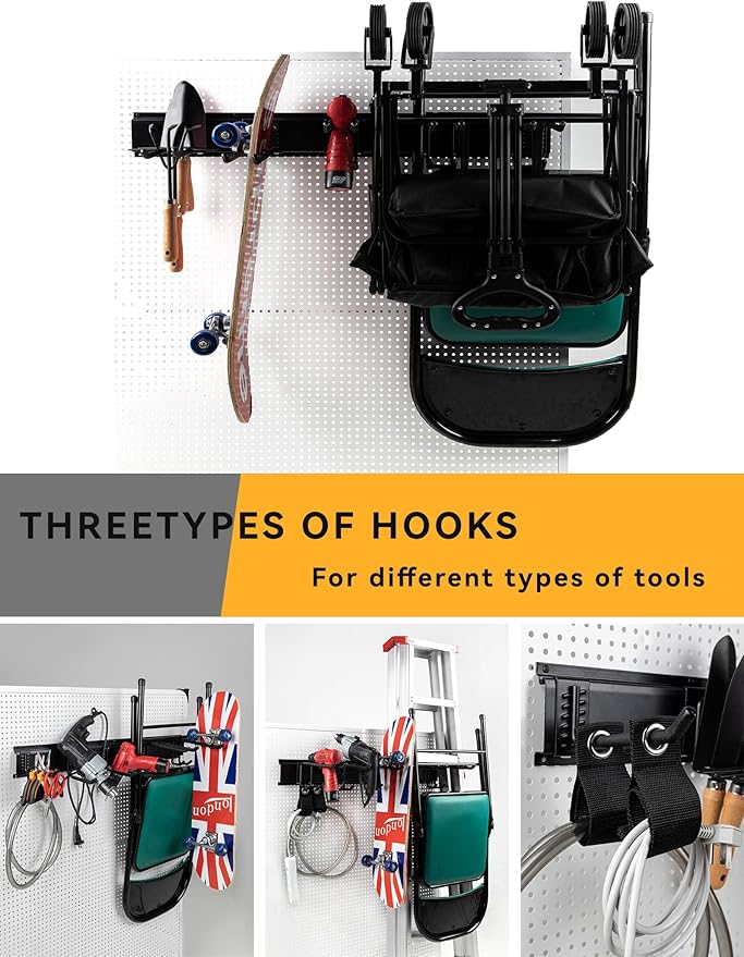 Wall Mount Garden Tool Organizer - 48 Inch Max Load 539lbs with14 PCS Adjustable Garden Tool Hanger Rack, Shovel Holder Wall Mount, Storage Hooks for Hanging in Garage