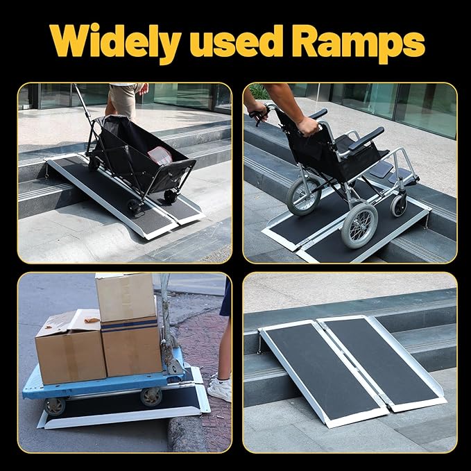 3FT Portable Wheelchair Ramp Anti-Slip Aluminum Folding Portable Ramp 800LBS Capacity Folding Non-Slip Aluminum Handicap Ramp, for Home Steps, Stairs, Doorways, Car, Curbs(3FT Using Height 3-9inch)
