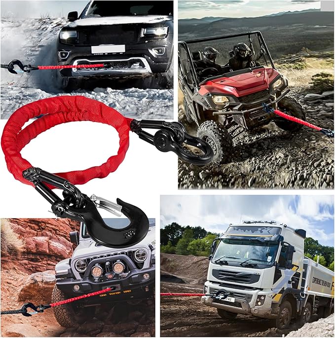 4FT Recovery Strap ATV UTV 18000lb with D Ring Shackle and Winch Hook Synthetic Tow Recovery Rope with Loops Premium Mudding Accessories