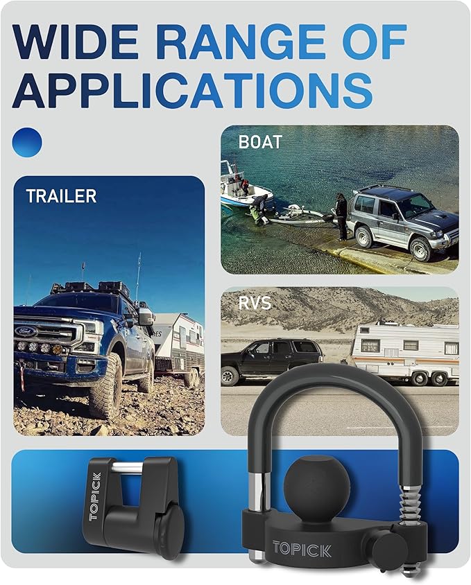 TOPICK Keyed Alike Trailer Coupler Lock Set, Trailer Lock Kit Include Universal Trailer Hitch Lock & Coupler Latch Lock, Heavy-Duty Anti-Theft Protection for 1-7/8", 2", 2-5/16" Couplers, All Black