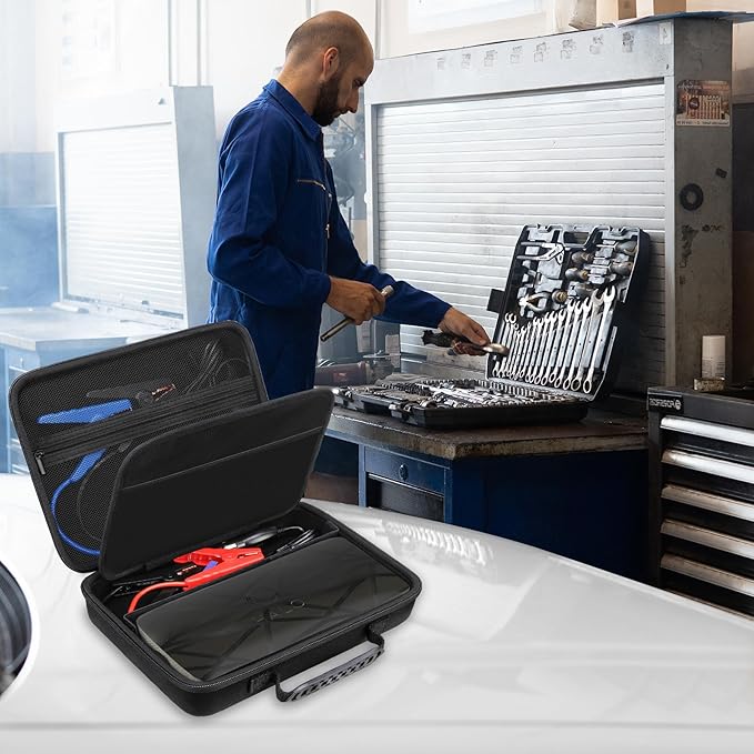 Canboc Hard Carrying Case for Halo Bolt Ultimate 2.0 3.0/ Halo Bolt Ultimate 55500/ Halo Bolt Air+ 1750 Portable Vehicle Jump Starter, Mesh Pocket fit Jump Cables, AC Outlet, Charger, Black