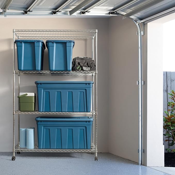 IRIS USA 31 Gallon Eco-Friendly Heavy Duty Storage Totes with Easy-Grip Handles, 4 Pack - Large Bins with Lids Garage Organizing Tubs, Durable Stackable Utility Containers, Made in USA - Navy