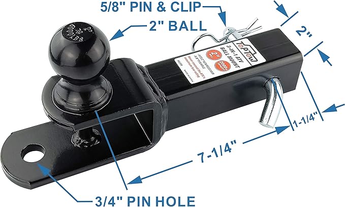 TOPTOW ATV/UTV Trailer Hitch Towing Ball Mounts, 2-Inch Ball, Clevis Pin, Fits 2-Inch Receiver