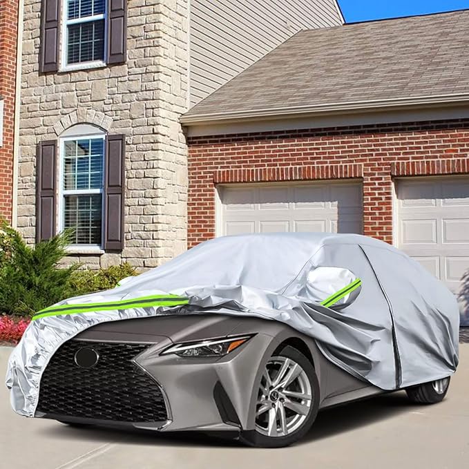 Waterproof Car Covers Replace for 2005-2025 Lexus IS250 IS300 IS350, 6 Layers Silver All Weather Custom-fit Car Cover with Zipper Door & Windproof Bands for Snow Rain Dust Hail Protection