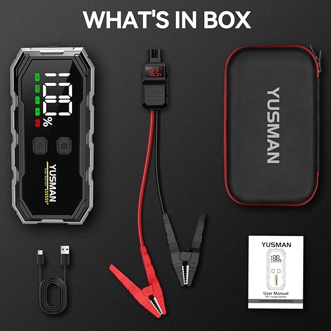 Car Jump Starter, 6000A 12V Jump Battery Pack (8.0 Gas/6.0L Diesel), Portable Jump Starter with Display, Car Jump Starter with Extended Smart Cables, Quick Charge 3.0, LED Light
