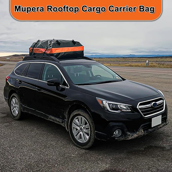Mupera 15 Cubic Ft Waterproof Car Roof Cargo Carrier for All Vehicles with/Without Roof Rack, Rooftop Cargo Carrier with Strip Includes Anti-Slip Mat, 6 Door Hooks & Combination Lock