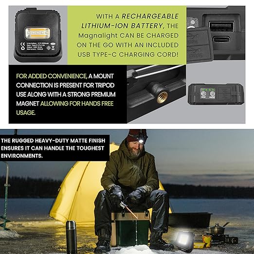 Power By GoGreen Magnalight 1000 Lumen LED Work Light – Dual-Sided, Rechargeable, with Magnetic Stand & USB Charging