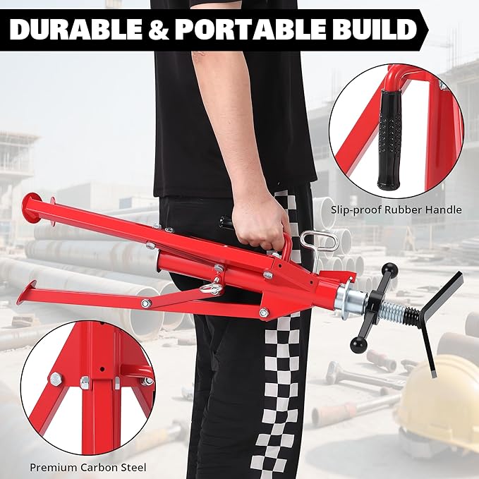 Heavy-Duty Pipe Jack Stand V-Head Bracket Load Capacity 2500 LBS Suitable for 1/8“ to 12” Pipes 24“ to 42” Adjustable Height Folding Legs for Welding Threading Hole Cutting