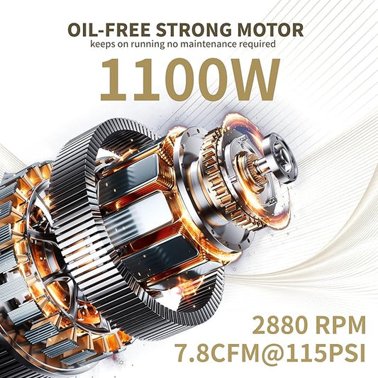 MZB 6.4 Gallon Ultra Quiet Air Compressor 110V/60Hz 1.5HP 7.41CFM MAX 115PSI Steel Tanks Oil-Free 70dB Noise Level Air Compressor with Wheels for Spray Painting, Auto Repair, Carpentry Decoration