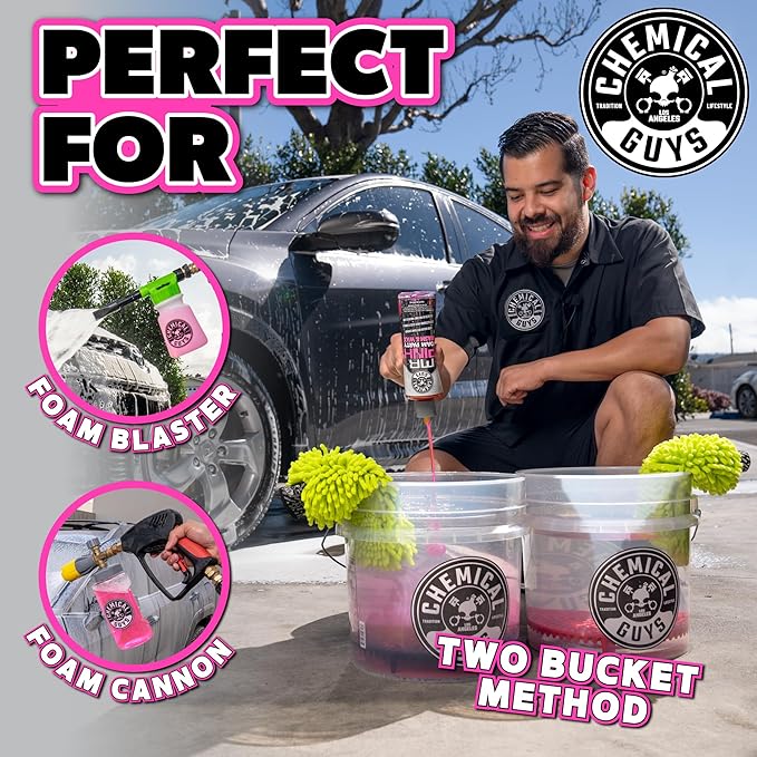 Chemical Guys Mr. Pink Foam Party Wash & Wax – 128 oz Tangerine Scent High Foaming Car Wash Soap for Foam Cannons and Buckets – Safe on Paint, Clear Coat, Cars, Trucks, SUVs, and RVs
