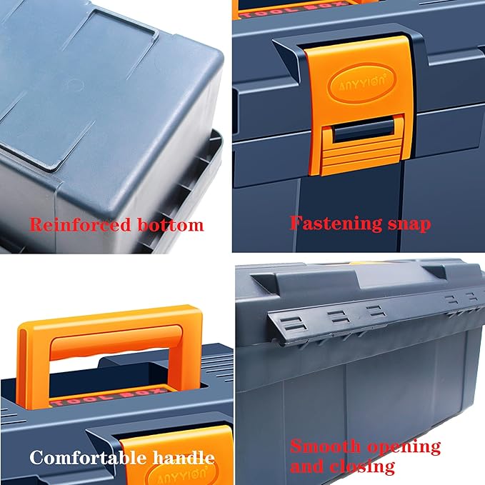 Anyyion 13In Small Tool Box,Lockable Tool Box for Home,Truly Rugged,No Removable Tray(Blue)
