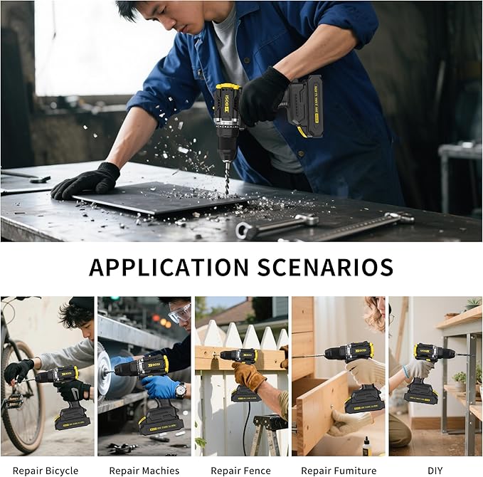 BOSI 20V Cordless Drill Driver Kit with Brushless Motor, 90Nm Max Torque, 2.0Ah Battery & Fast Charger, 20+1 Speed Control for Concrete/Metal/Wood, Electric Drill for Construction & DIY
