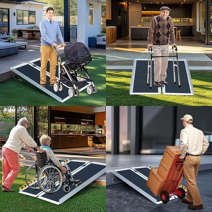 Portable Wheelchair ramp 3FT,No-Slip Aluminum Folding Handicap Ramp 800lbs Weight capacaity,Wheel Chair ramp for Home Steps,Stairs,car