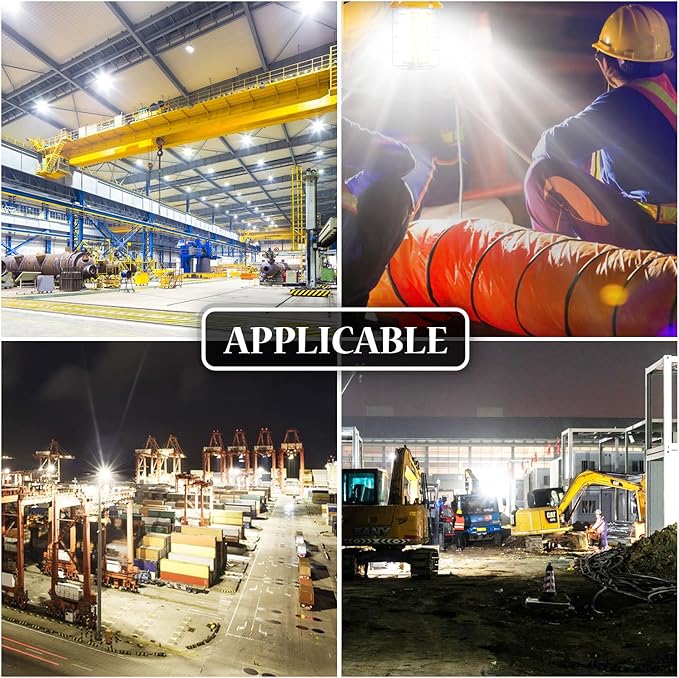 150W LED Temporary Work Light 5000K Daylight 22500 Lumens Super Bright with Fan Radiator Stainless Steel Guard Construction Lights Sturdy Hook Suitable for workshops, Construction Sites, etc.