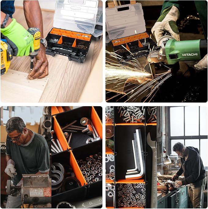 Torin AG421B Hardware & Parts Organizers: 4 Piece Versatile And Durable Storage Toolbox for Bolts, Screws, Nails, Nuts and Small Hardware, Black/Orange
