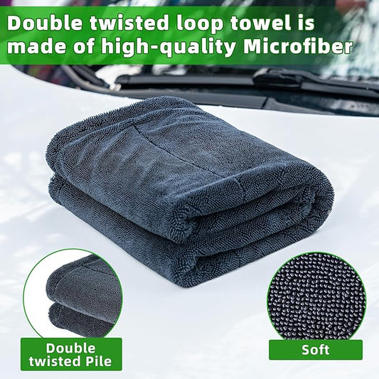 CADONO Huge Microfiber Car Drying Towel, Ultra Absorbent Microfiber Cleaning Cloth for Cars, Bath Towels, No Streaks, Scratches, or Water Spots Double-Twist Pile Design (36"x 24", 1300GSM)