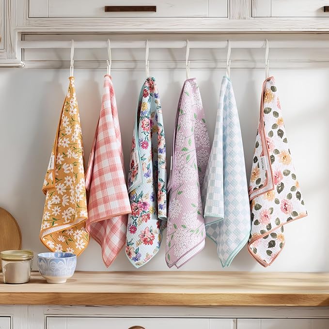 RECYCO Waffle Kitchen Towel Set of 2 - Quick Dry Microfiber Sustainable Dish Towels - Absorbent Reusable Cleaning Tea Towels - Lightweight Hand Towels,16”x 28”, Cuckoo Checker