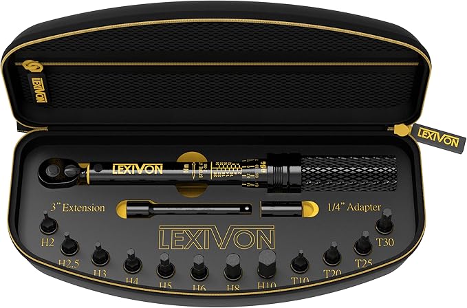LEXIVON Bike Torque Wrench 1/4-Inch Dr. 15-Piece Kit | 72-Tooth Gear, Dual-Direction Click Type 2~26 Nm / 17.7~230.1 in-lb (LX-191)